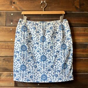 Ralph Lauren Blue and White Lined Short Pencil Skirt